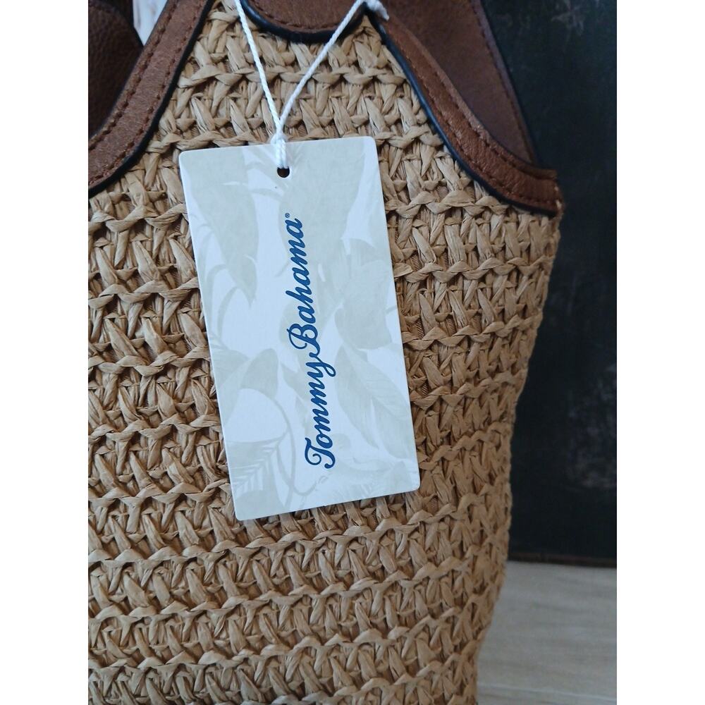 Tommy Bahama Woven Bucket Bag Purse Tote Removable Inner Pouch Natural Straw - Picture 3 of 13
